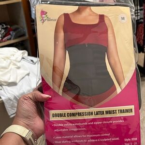 Double Compression Latex Waist Trainer - Black with Burgundy Top